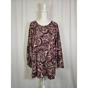 Denim & Company Women's Tunic Top, Size XL, Round Neck Paisley Print